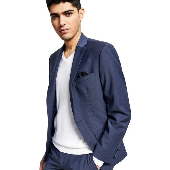 Bar III Mens Slim-Fit Wool Blend Sharkskin Suit Jacket 46 Long Blue - NWT $425 - Picture 2 of 5